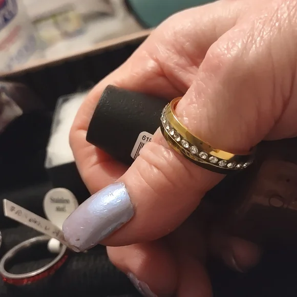 Stainless Steel Gold Plated Band w/ Crystals - Picture 3 of 7